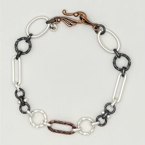 Mixed Metal Paperclip Chain Bracelet with Artisan Copper Toggle